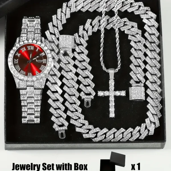 Elegância e Estilo: O Conjunto de Joias com Relógio de Pulso de Strass e Pingente de Cruz - azhotdeal.com